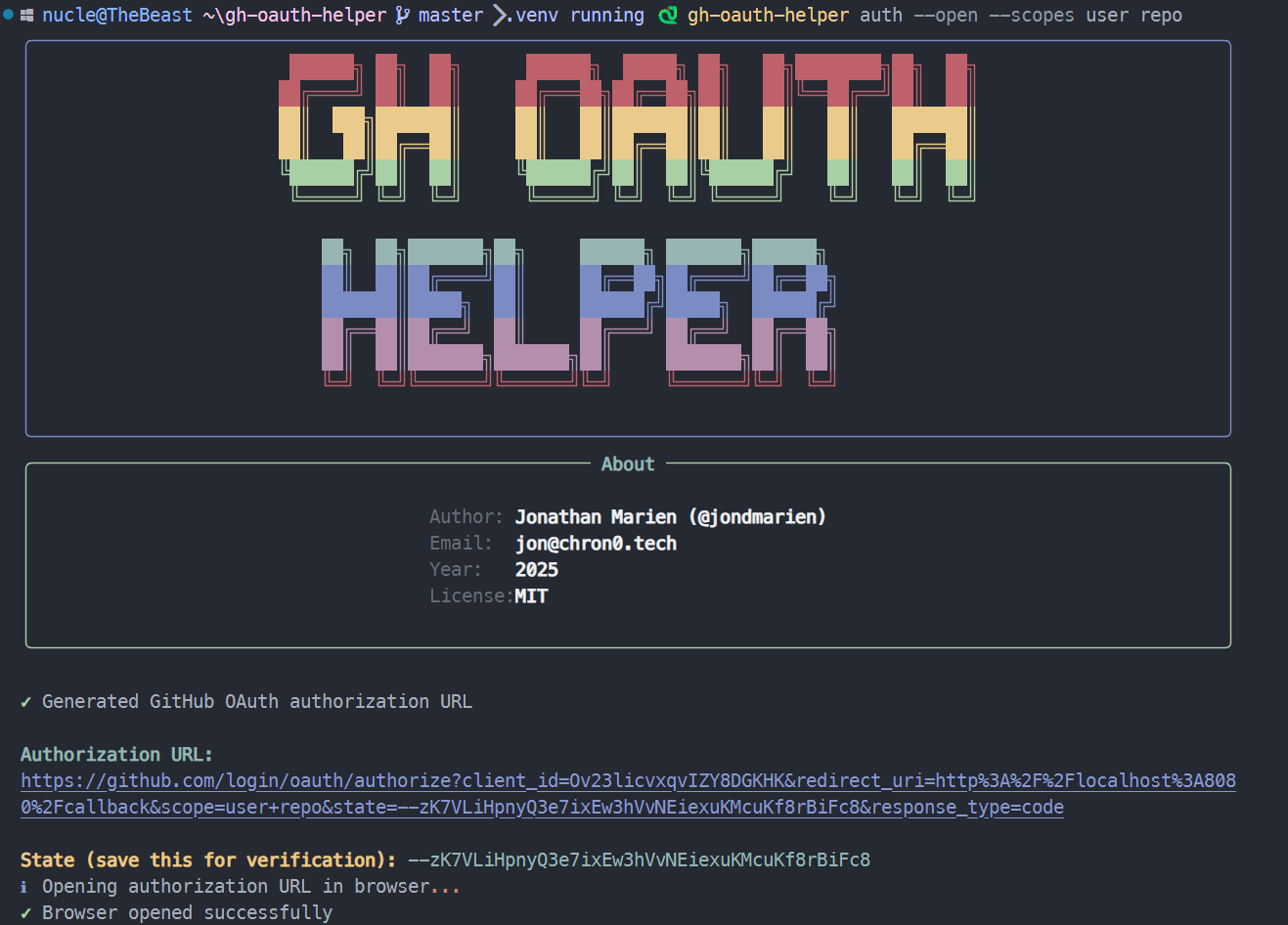 CLI Auth Command Output