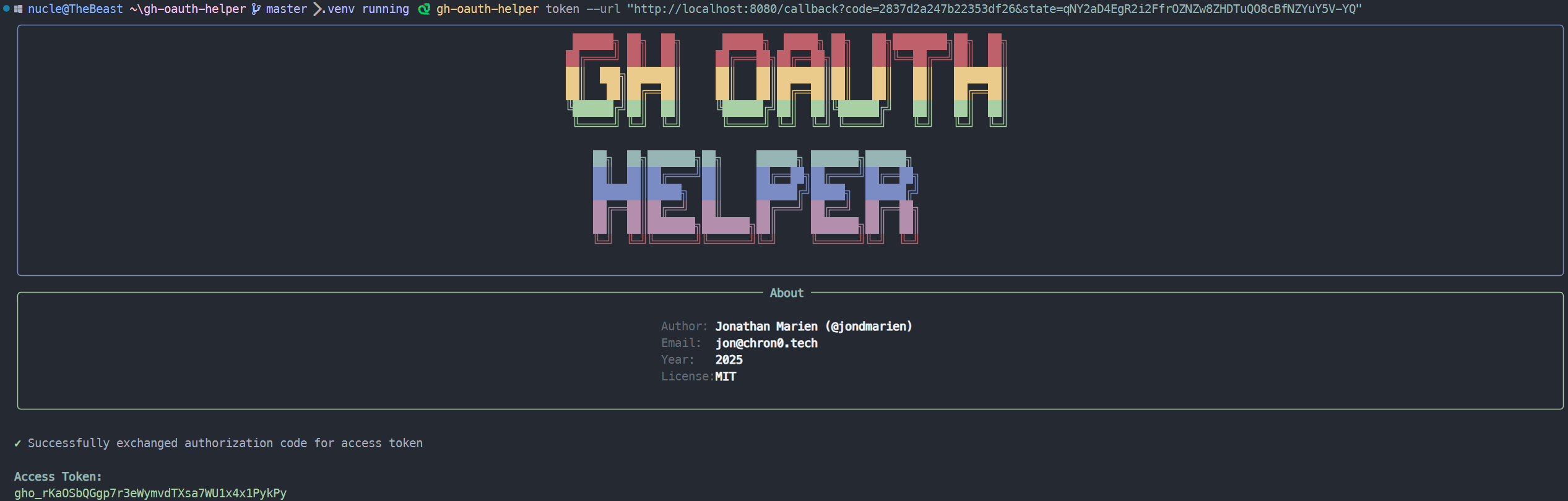 CLI Token Command Output