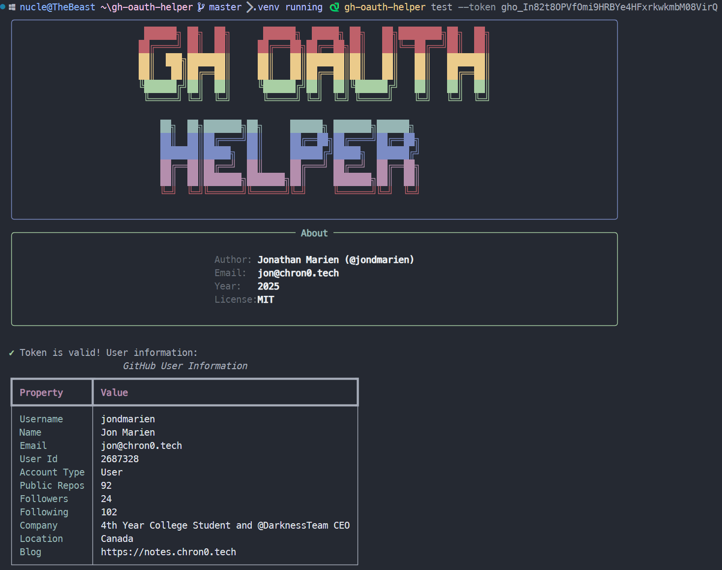 CLI Test Command Output